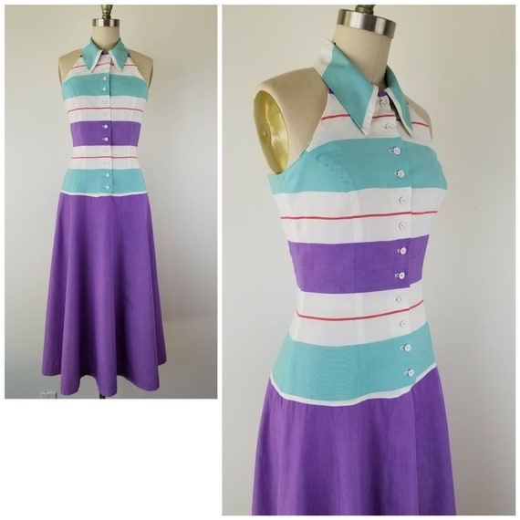 Vintage 1940s Size S striped color block cotton ha
