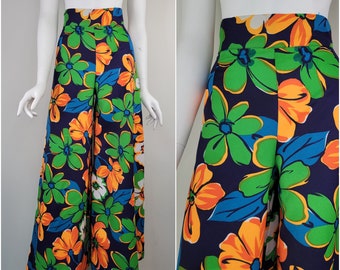Vintage 1970er Jahre Palazzo Hose mit Blumenmuster Größe S 25W / 70er Palazzo Hose / Schlaghose mit Blumenmuster / XS Small S 24W 25W