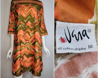 Vintage 1960s Vera Neumann cotton dress, Size S-M 35-37B / 60s Vera dress / 1960s abstract dress / 1960s cotton shift dress / Small Medium