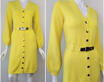 Vintage 1960s St John Knits chartreuse belted dress Size M 28W 29W 30W / 1960s knit dress / 1960s sweater dress / St John Knits dress Medium