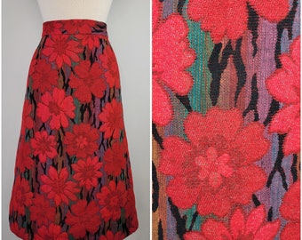 Vintage 1970s floral jacquard tapestry skirt, Size M 27W 28W / 70s floral tapestry skirt / 1970s wool skirt / Floral wool skirt / Medium M