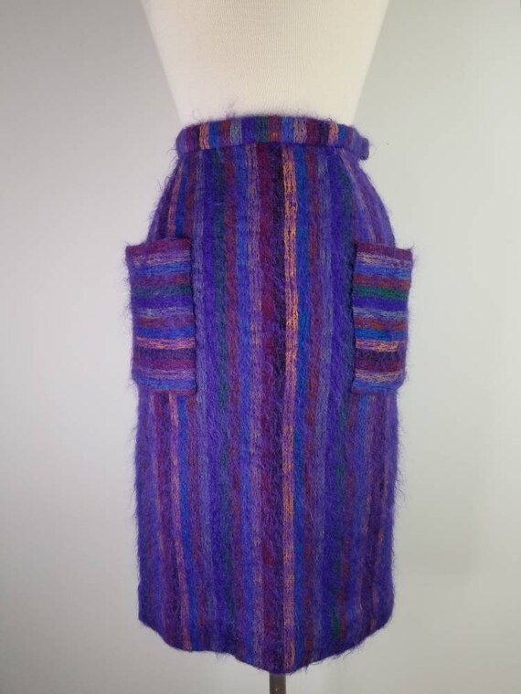 Vintage 1960s rainbow striped mohair pencil skirt… - image 3