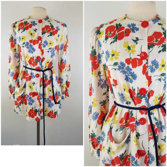 Vintage 1940s rayon floral smock blouse swing jack