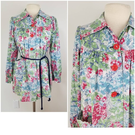Vintage 1930s 1940s floral cotton smock blouse swi