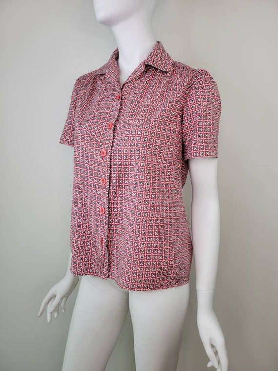 Vintage 1940s Star print cotton blouse shirt, Siz… - image 5