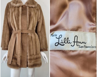 Vintage 1960s Lilli Ann faux fur and suede belted coat, Size M 36B 37B 38B / 1960s Lilli Ann coat / 1960s faux fur suede coat / Medium M