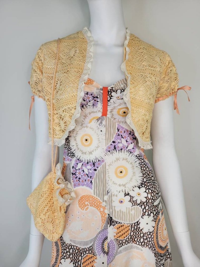 Vintage 1970s crochet bolero with matching purse / 1960s crochet bolero with matching purse / Gunne Sax style / Bolero jacket / Small Medium image 2