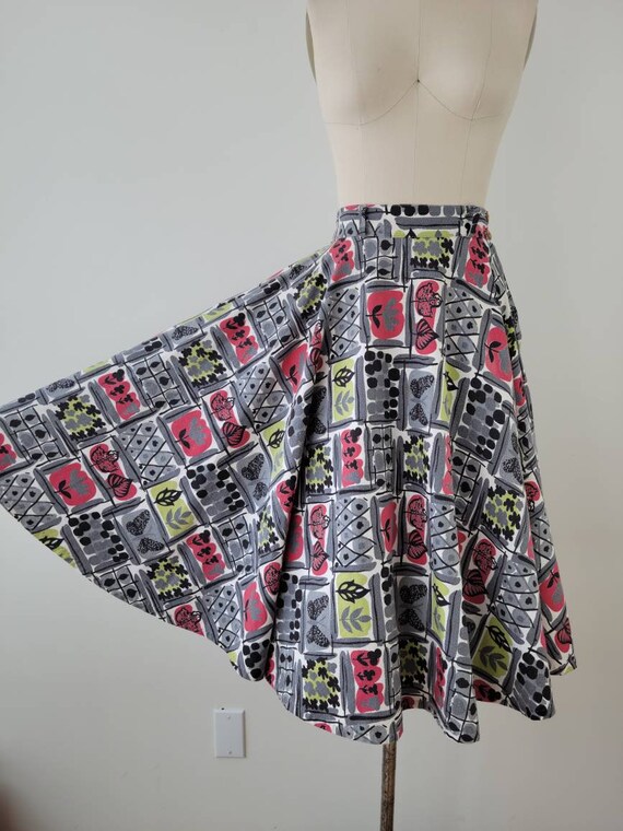 Vintage 1950s atomic barkcloth circle skirt, Size… - image 6
