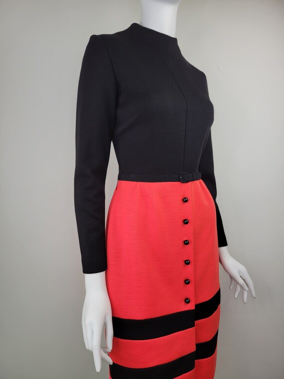 Vintage 1960s wool color block dress, Size S 26W … - image 6