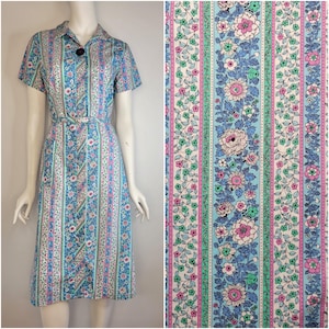 Vintage 50s/60s floral cotton zip front dress by Top Mode Frocks Size L 32/34W / 1950s 1960s floral cotton dress / Spring Summer dress Large