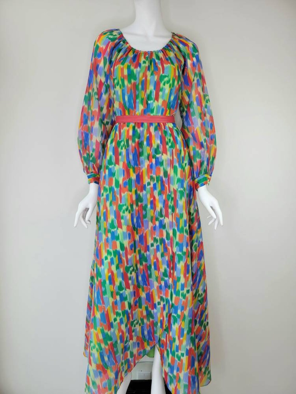 Vintage 1970s Chiffon Maxi Dress With Bishop Sleeves by Delani - Etsy