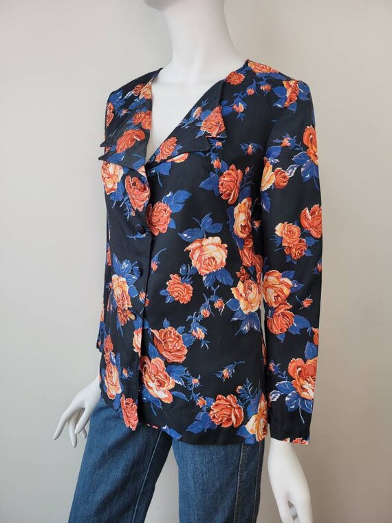 Vintage 1970s rose print blouse, low cut double c… - image 3