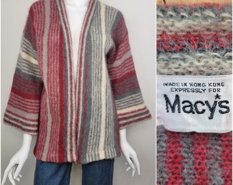 Vintage 1970s mohair wool bell sleeve cardigan by Macy's, Size M-L / 1970s mohair cardigan / Open cardigan / Medium M Large L