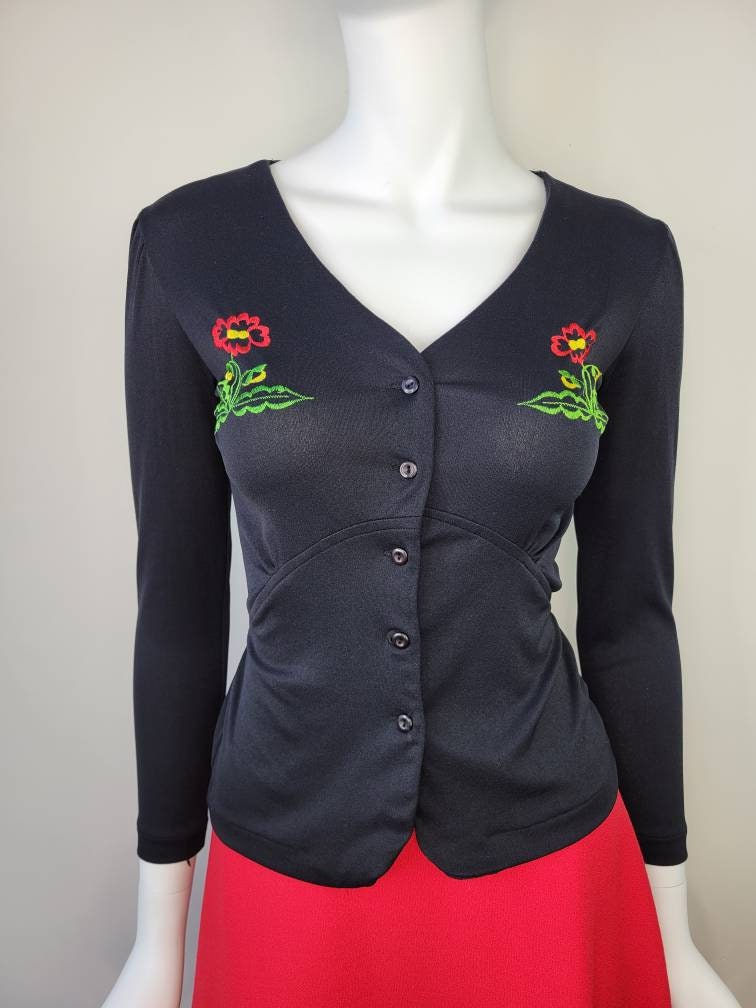 Vintage 1970s Fitted Blouse With Waist Ties Floral