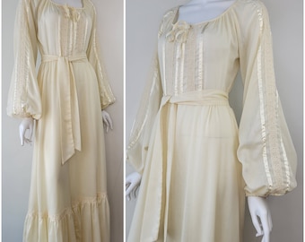 Vintage 1970s Jody T balloon sleeve maxi dress NWOT, Size S/M 26-28W / Gunne Sax style dress / 1970s cotton maxi dress / Small S Medium M