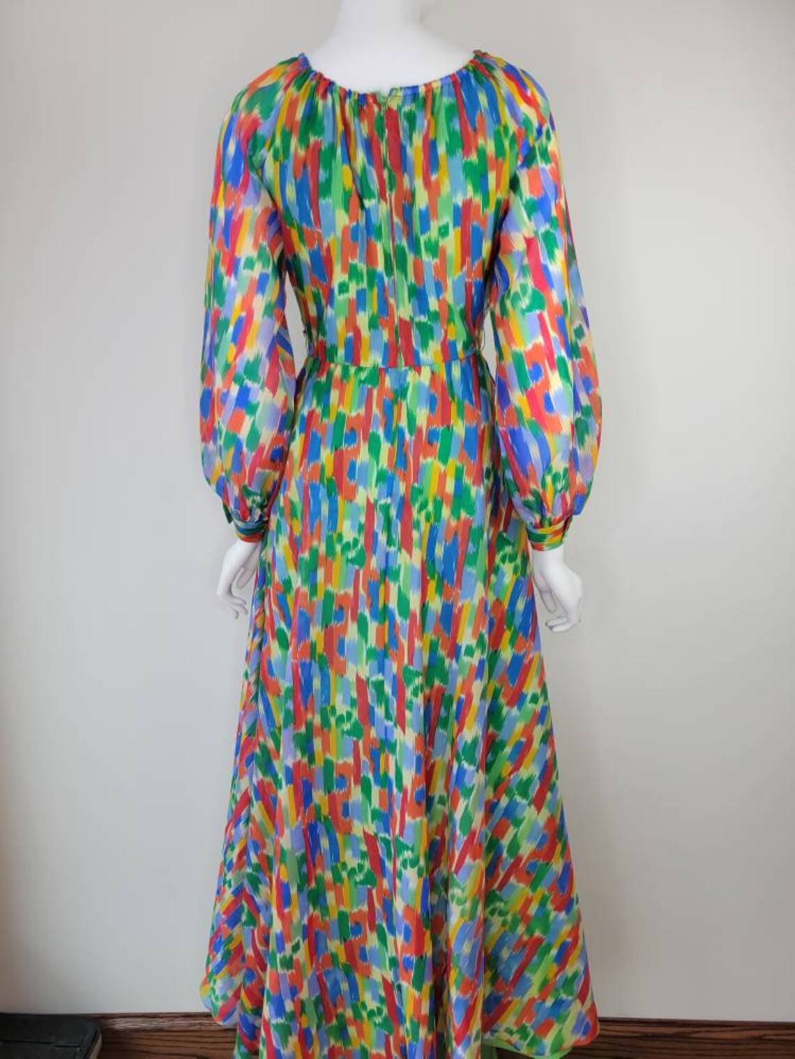 Vintage 1970s Chiffon Maxi Dress With Bishop Sleeves by Delani - Etsy