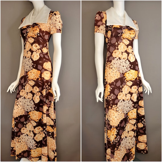 Breathtaking 70s Cotton Puff Sleeve Maxi Dress by St Michaels
