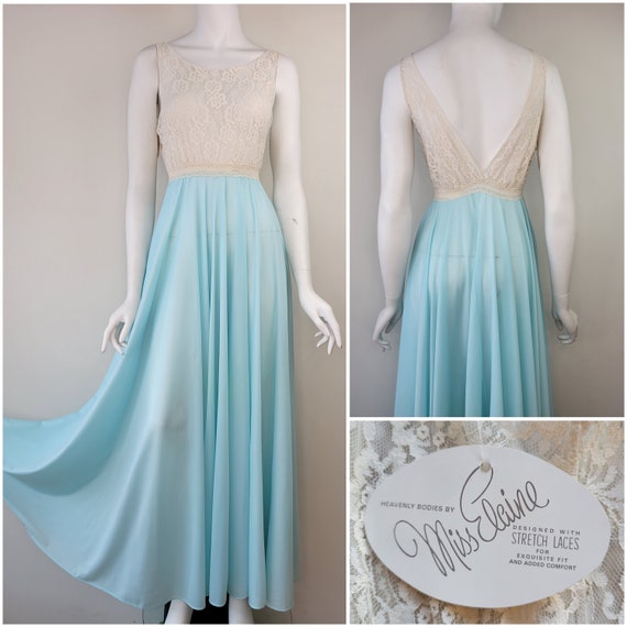 Vintage 1970s DEADSTOCK nylon nightgown with open back, Heavenly Bodies by Miss Elaine, Size S-M / Sexy nightgown / Small S