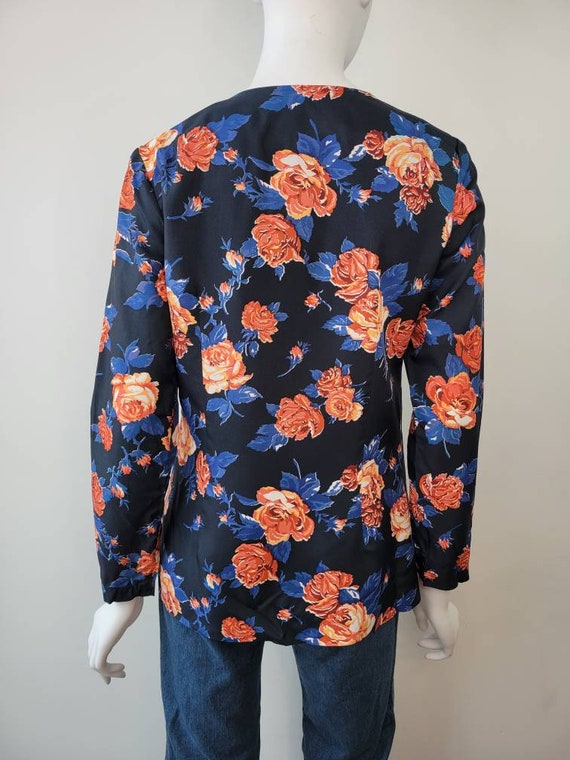 Vintage 1970s rose print blouse, low cut double c… - image 5