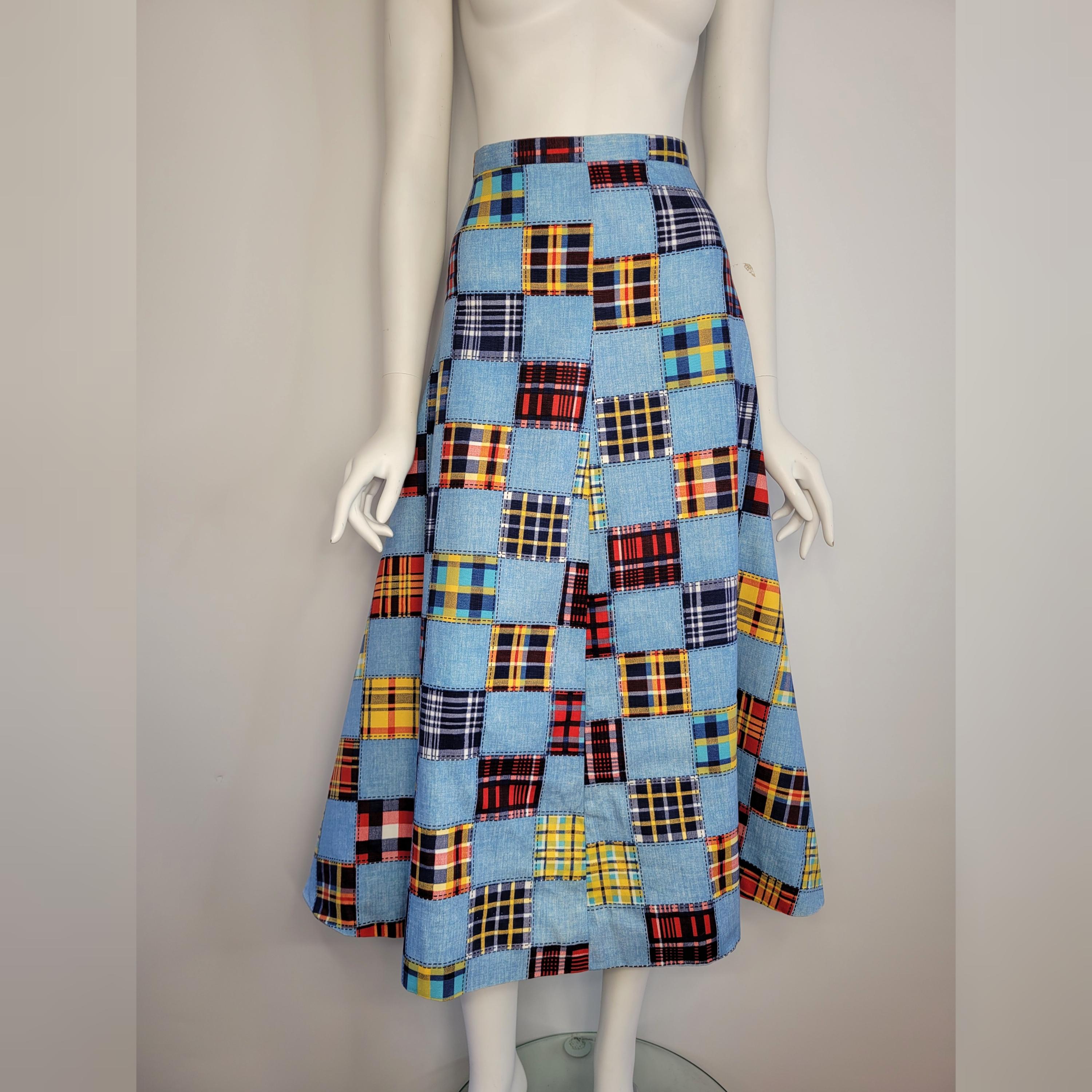 vintage patchwork print skirt 古着　70s 1970s Patchwork Floral Paisley Heart Novelty Print Boho