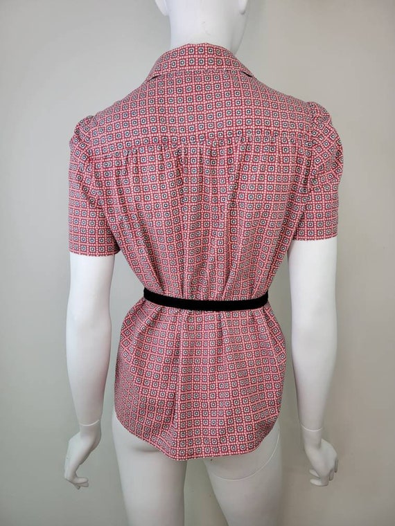 Vintage 1940s Star print cotton blouse shirt, Siz… - image 6