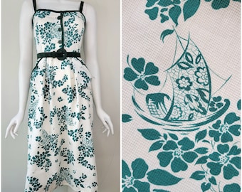 Vintage 1940er Boot Druck Baumwolle Pikee Sommerkleid Größe S 26-28W / 40er Jahre Novelty Print / Sommerkleid / Baumwolle Sommerkleid / Sommerkleid / Small S