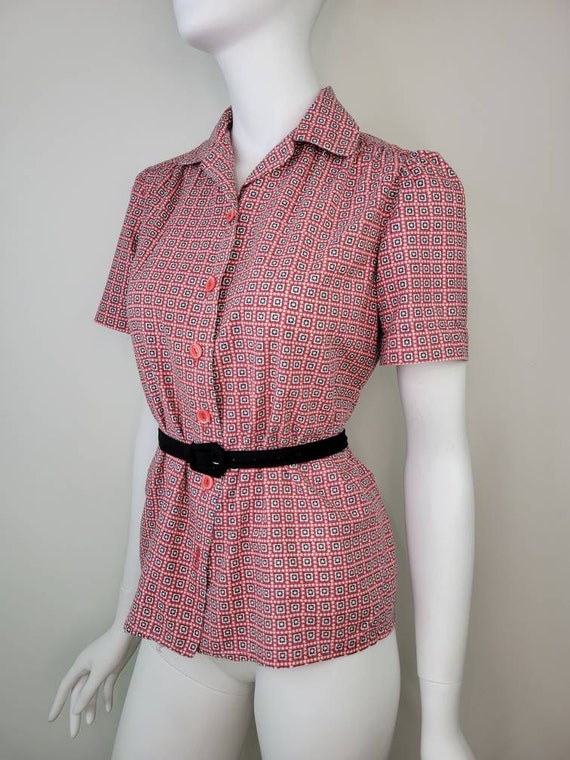 Vintage 1940s Star print cotton blouse shirt, Siz… - image 4