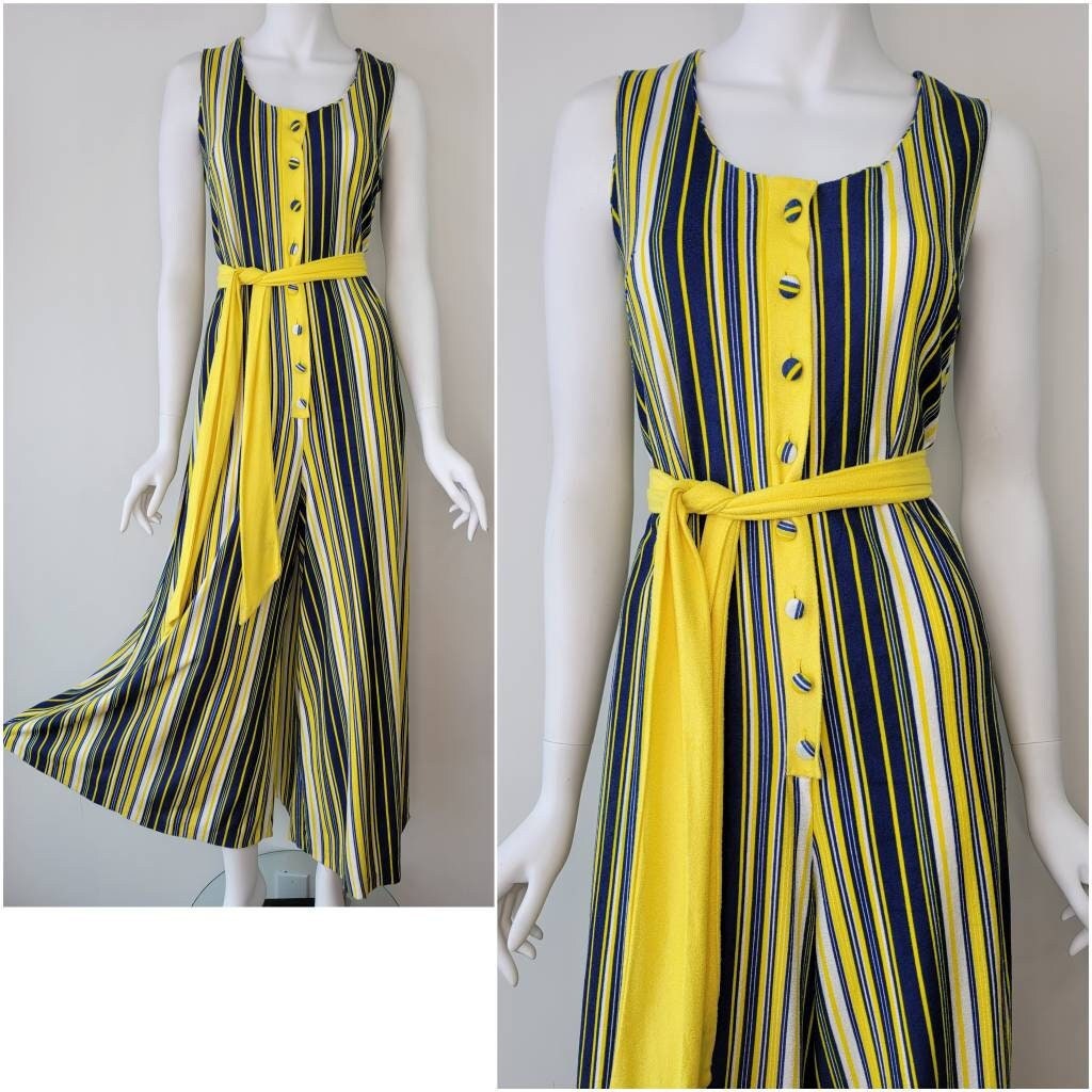 Tuta palazzo a righe vintage anni '70 di RS Apparel, Taglia M/L / tuta a righe anni '70 / tuta Palazzo / Medium M Large L 40B 42B 44B