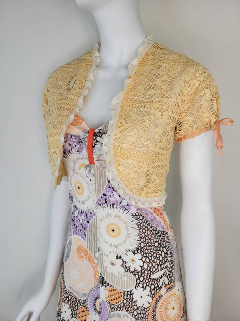 Vintage 1970s crochet bolero with matching purse / 1960s crochet bolero with matching purse / Gunne Sax style / Bolero jacket / Small Medium image 5