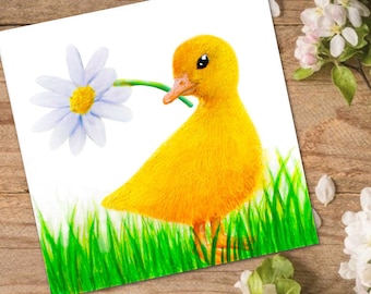 Personalized Duck Card, Duck with Daisy Card, personalized gift, baby shower card, Birthday Card, Gift for Friend, cute valentines card