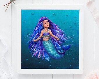 Stampa artistica di una sirena mistica: stravagante decorazione da parete per la cameretta dei bambini