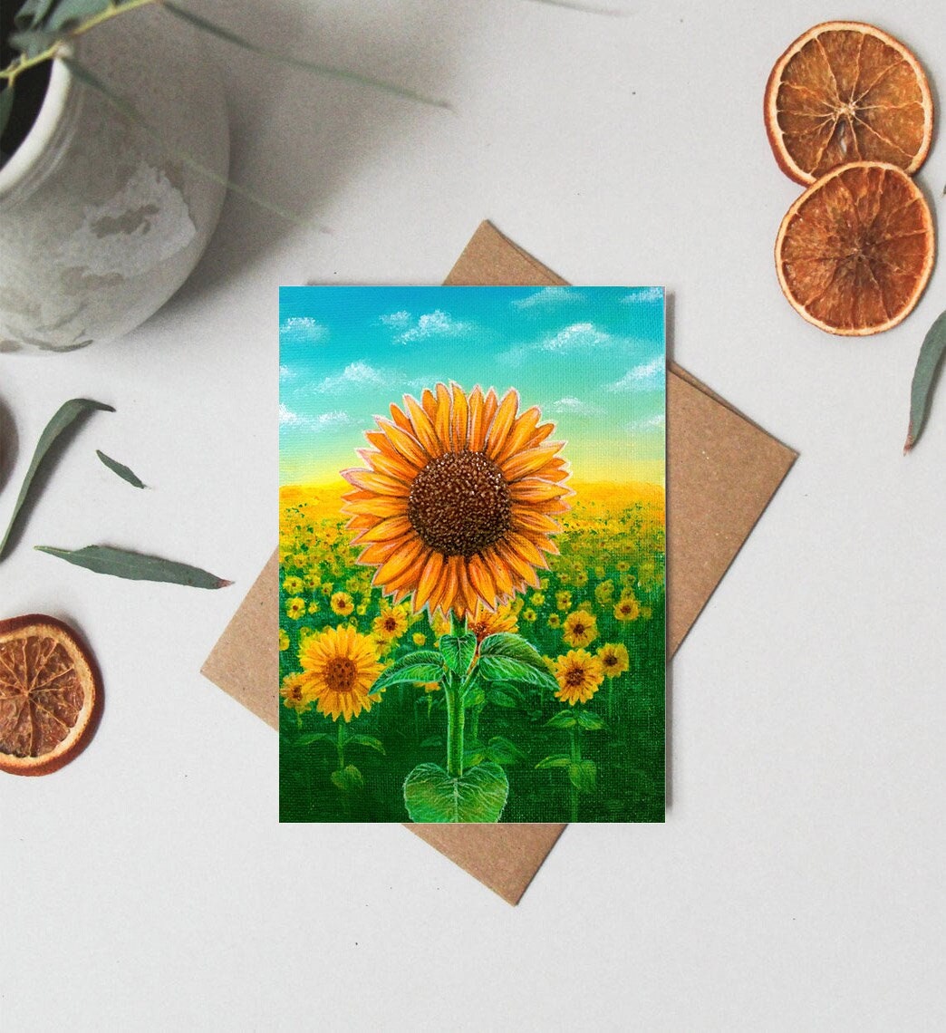 Personalized Sunflower Card, Flower Card, Floral Card, Birthday Card, Gift for Friend, Valentines Day Card, Sunflower Gift, Baby Shower card