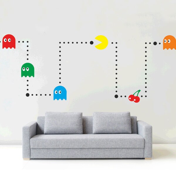 Walls Decals Pacman Home Decor - Retro Pac Man Home Decor for Kids Bedroom Removable Wall Stickers Bedroom Wallpaper Vinyl Peel Stick Art