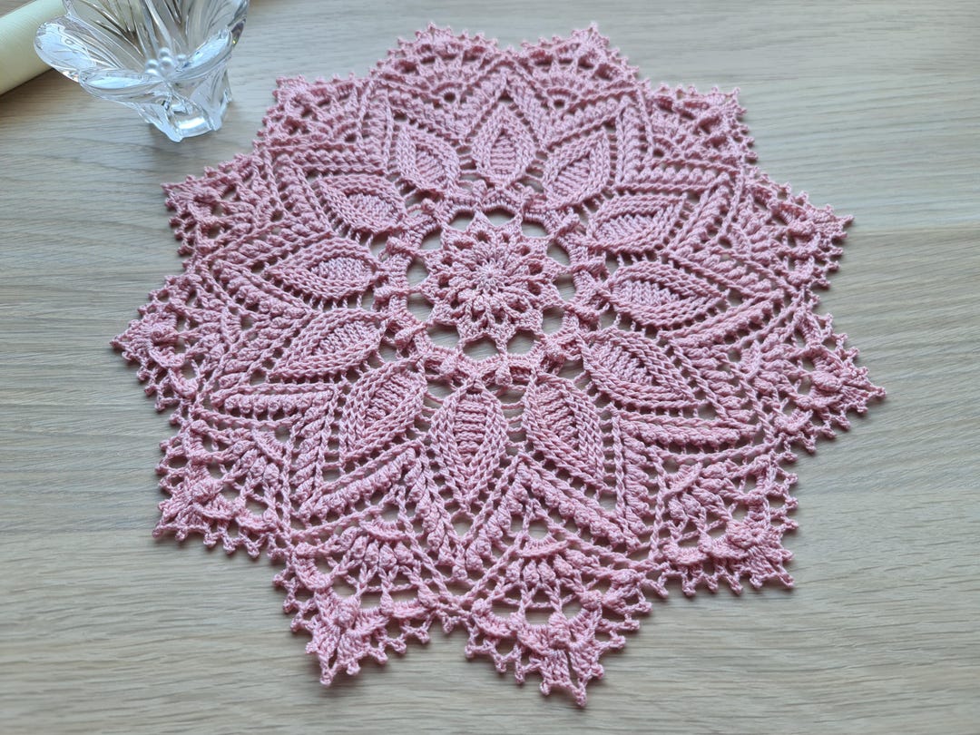 Crocheted Cotton Doily, Antique Rose Table Mat, Openwork Crochet Table ...