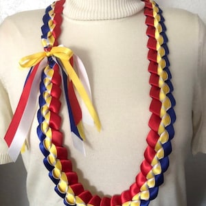 Filipino Ribbon Lei | Royal Blue, White, Red, Yellow Ribbon