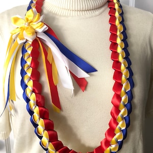 Filipino Flag Ribbon Lei with Sampaguita | Ribbon Plumeria Flower