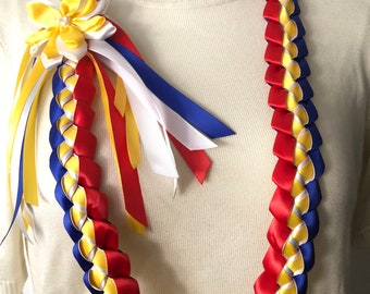 Filipino Flag Ribbon Lei with Sampaguita | Ribbon Plumeria Flower