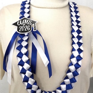 Class of 2026 Graduation Lei | Checkered 5/8” Satin Ribbon image 1