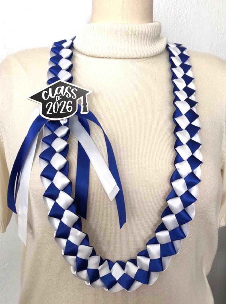 Class of 2026 Graduation Lei | Checkered 5/8” Satin Ribbon image 1
