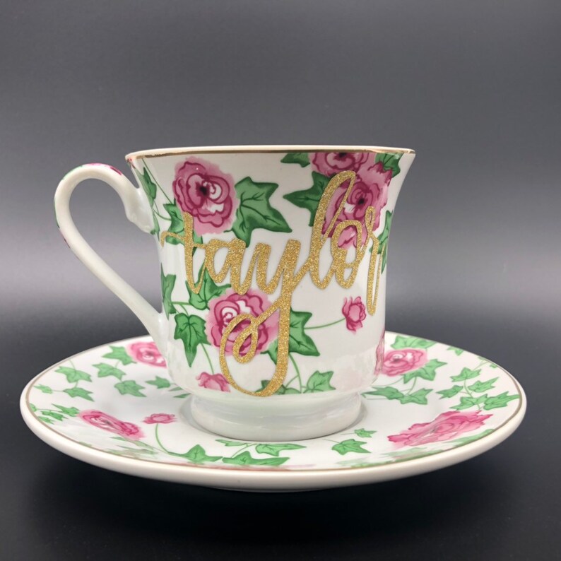 Personalized Tea Cup and Saucer Set Floral Tea Set Etsy