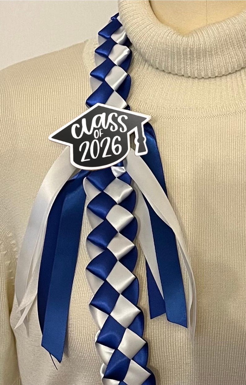 Class of 2026 Graduation Lei | Checkered 5/8” Satin Ribbon image 2