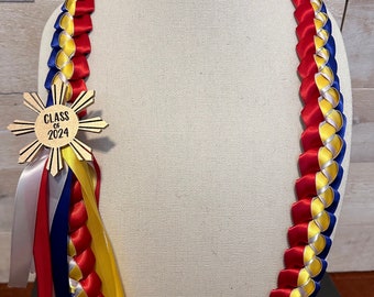 Filipino Flag Ribbon Lei with Class of 2024 Filipino Sun Pin