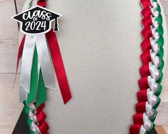 Class of 2024 Graduation Lei | Tri-Color 5/8” Satin Braided Ribbon Lei