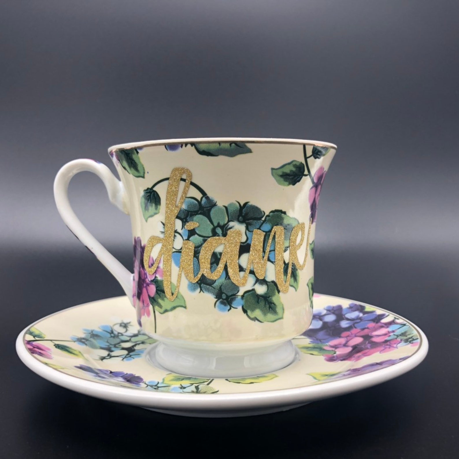 Personalized Tea Cup and Saucer Set Floral Tea Set Etsy