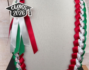 Class of 2026 Graduation Lei | Tri-Color 5/8” Satin Braided Ribbon Lei
