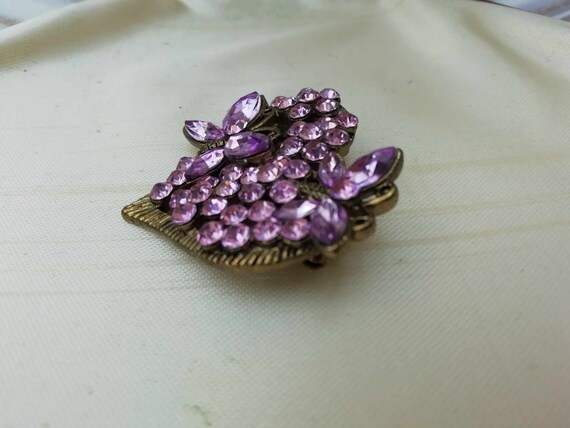 Vintage Pink Rhinestone Heart Brooch with Butterf… - image 2