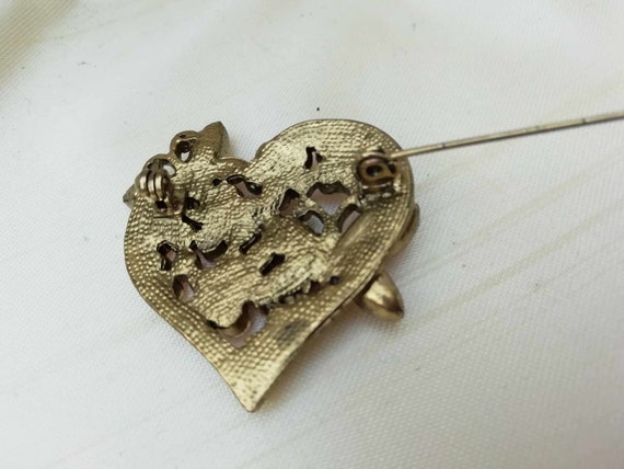 Vintage Pink Rhinestone Heart Brooch with Butterf… - image 3