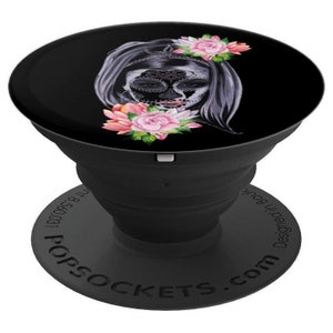 Female Sugar Skull with Flowers on a Black Background - PopSockets Grip and Stand for Phones and Tablets