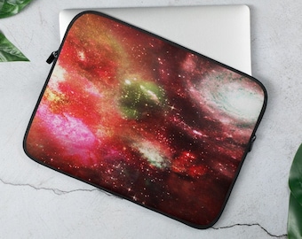 Laptop Sleeve with a Red Nebula 13 or 15 inches Green Pink