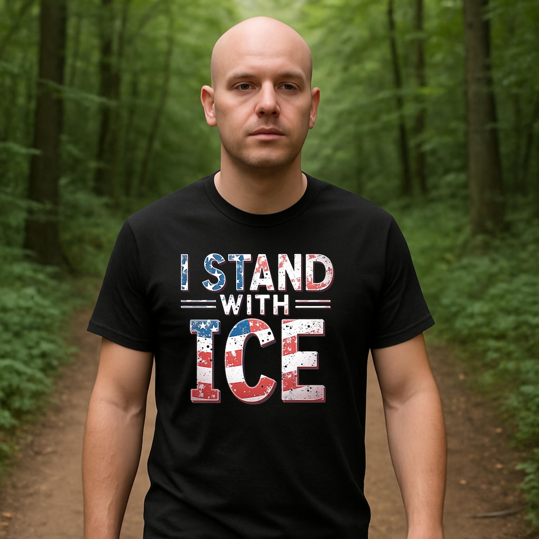 I Stand With ICE Patriotic American Flag T-shirt Immigration and ...